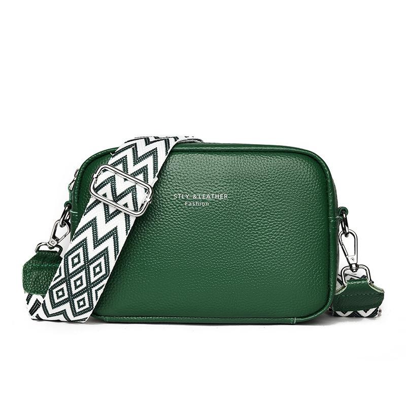Leather Bag Women's Fashion Small Square Bag Trendy Commuter Women's Bag First Layer Cowhide Shoulder Bag Simple Messenger Bag