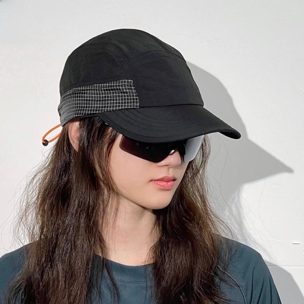 Retro 5-panel Quick-drying Baseball Cap Soft Brim Plaid Running Caps Breathable Peaked Cap Men