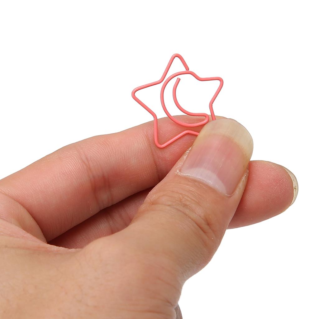 100pcs Star Moon Shaped Paper Clips Antislip Pink Colorfast Cute Paperclip for File Document Classification
