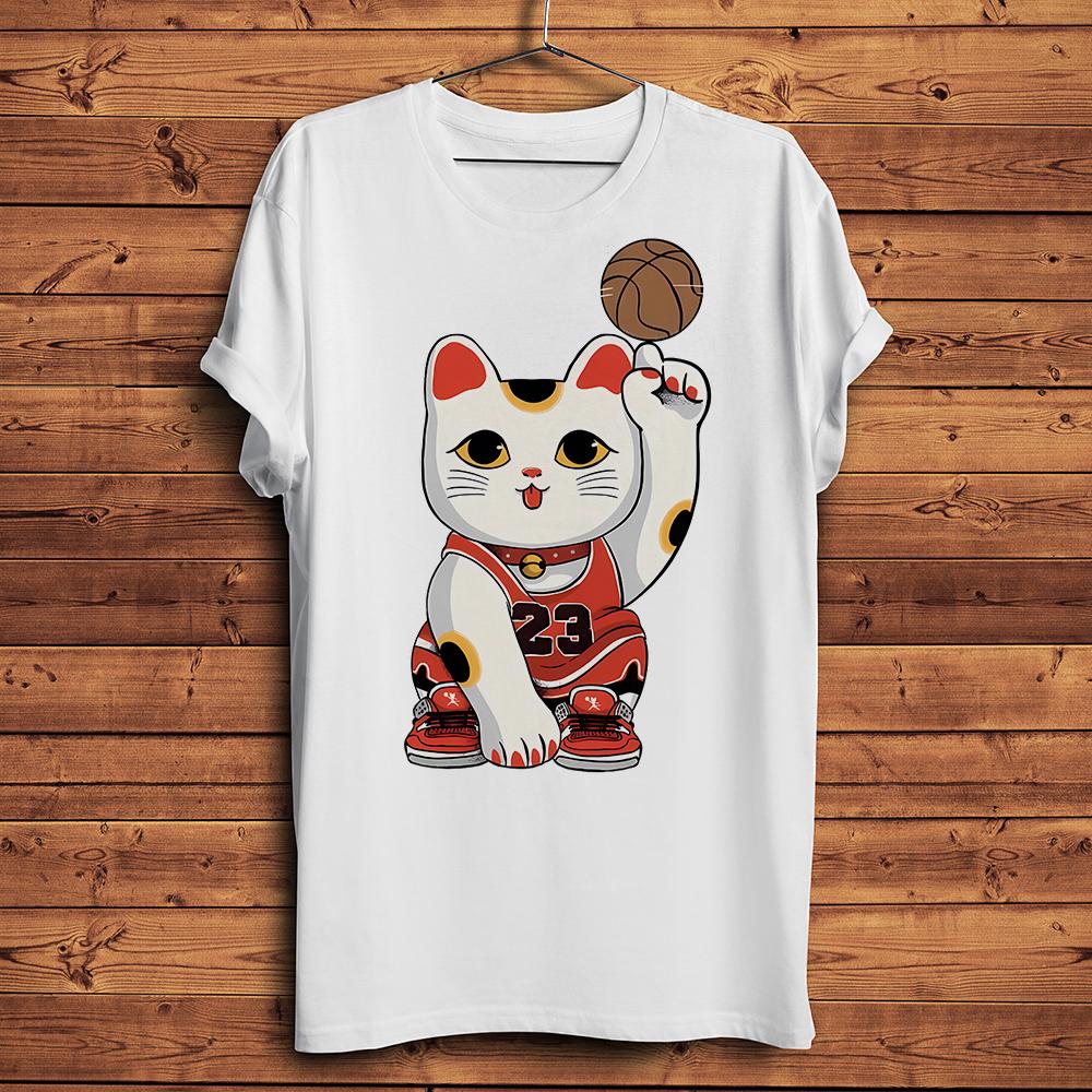 Lucky neko Unisexeki Cat Basketball fortune meow Funny TShirt Unisex Homme Short Sleeve Tee Breathable Unisex Streetwear T Shirt S