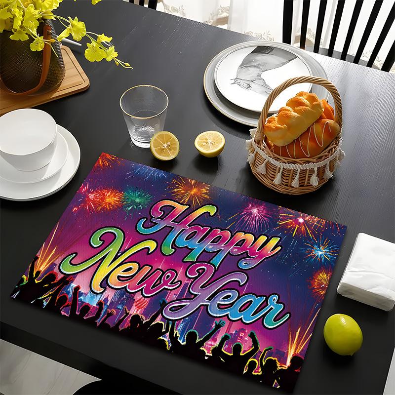 Frohes Neues Jahr Tischsets Baum Muster Tischsets Hitzebeständige Leinen Tischsets für Esszimmer- und Küchendekoration für Feiertagsmahlzeiten, Zusammenkünfte, Partytisch
