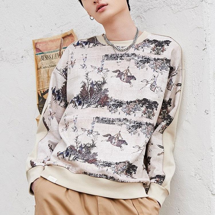 Li Ning X Palace Museum Baoyun Building Collaboration Pullover Sweatshirt Men sweatshirt Oyster-Gray AWDPD31-1