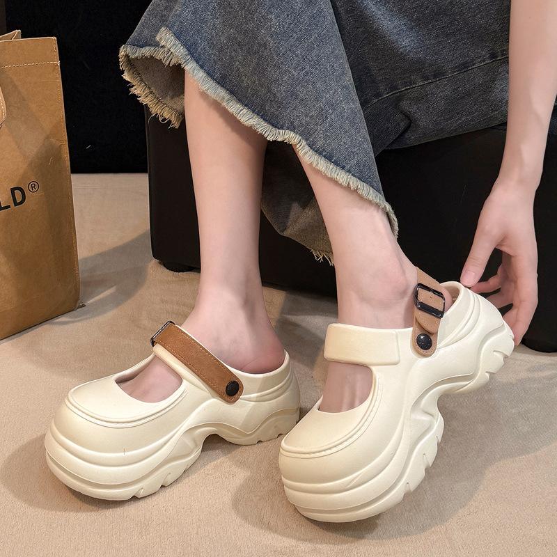 

Mary Jane hole shoes new sandals beach platform heightening bag head half slippers summer wear 34