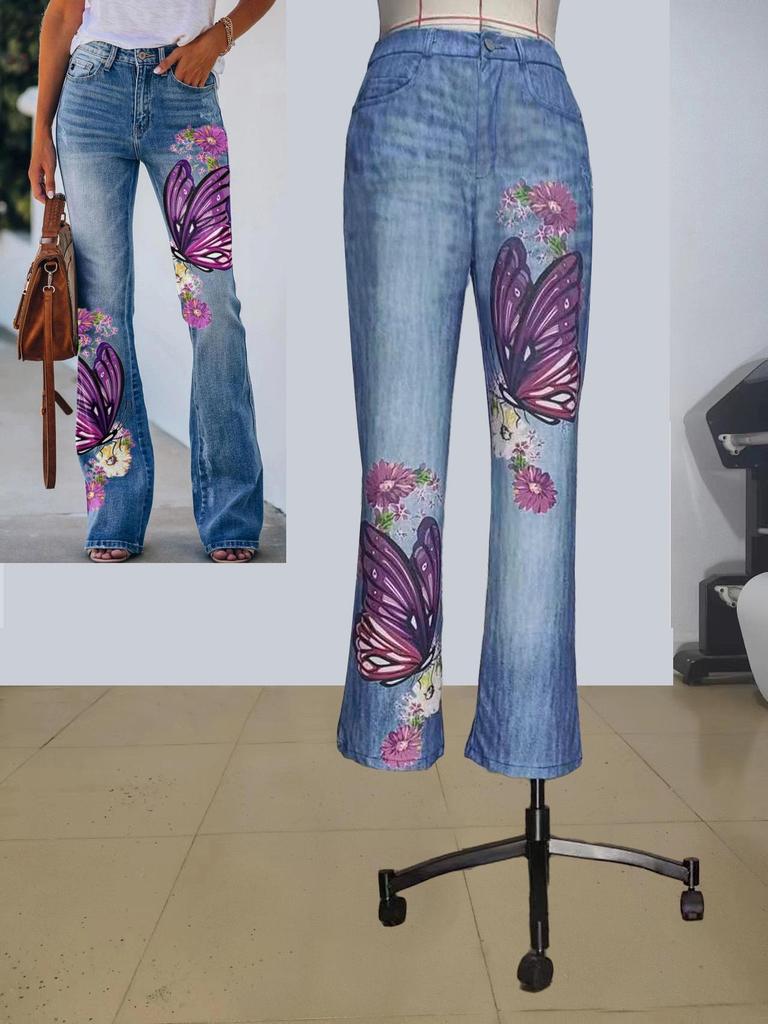 2023 Women's Plus Size Casual Faux Denim Pants - European & American Fashion