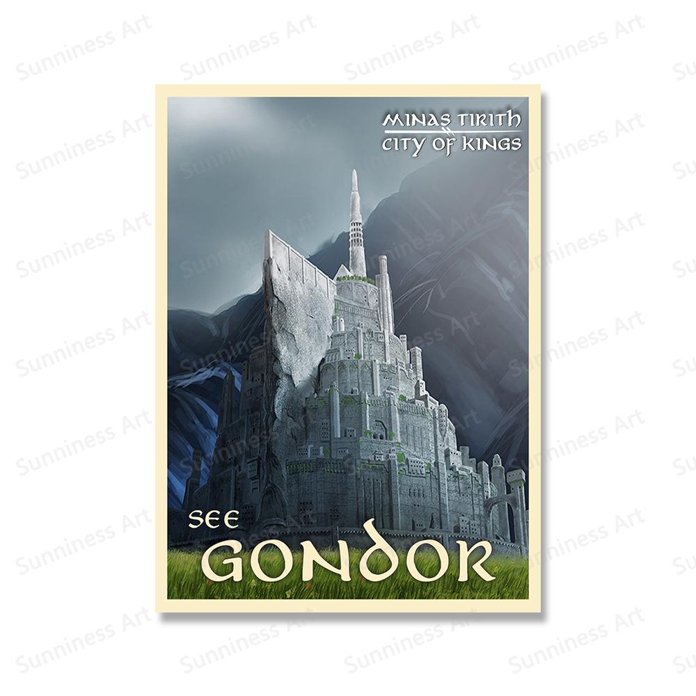 Vintage Travel Posters Middle Earth Lothlorien Mordor Illustration Prints Landscape Fantasy Literature Art Wall Pictures Decor No Frame