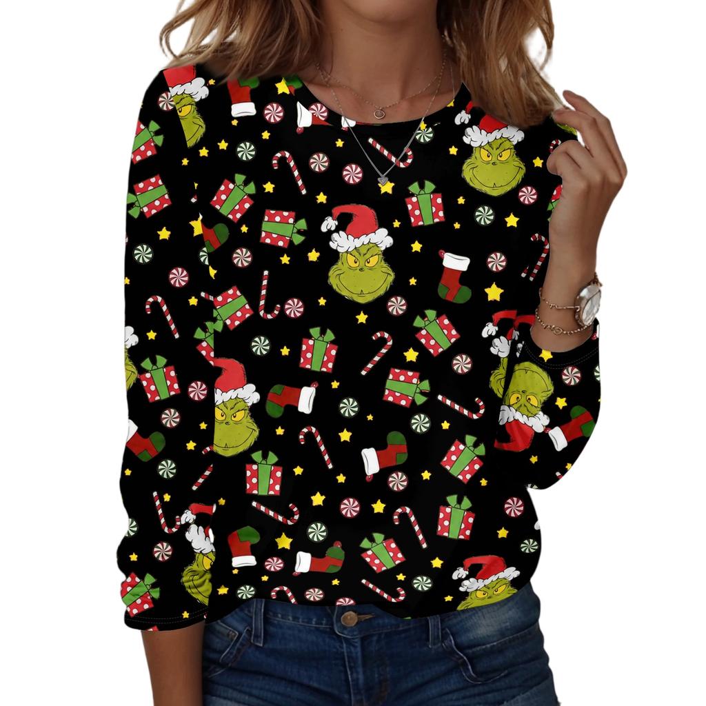 Women's Fashion Casual Christmas Print Crewneck Top for Holiday and Everyday Wear