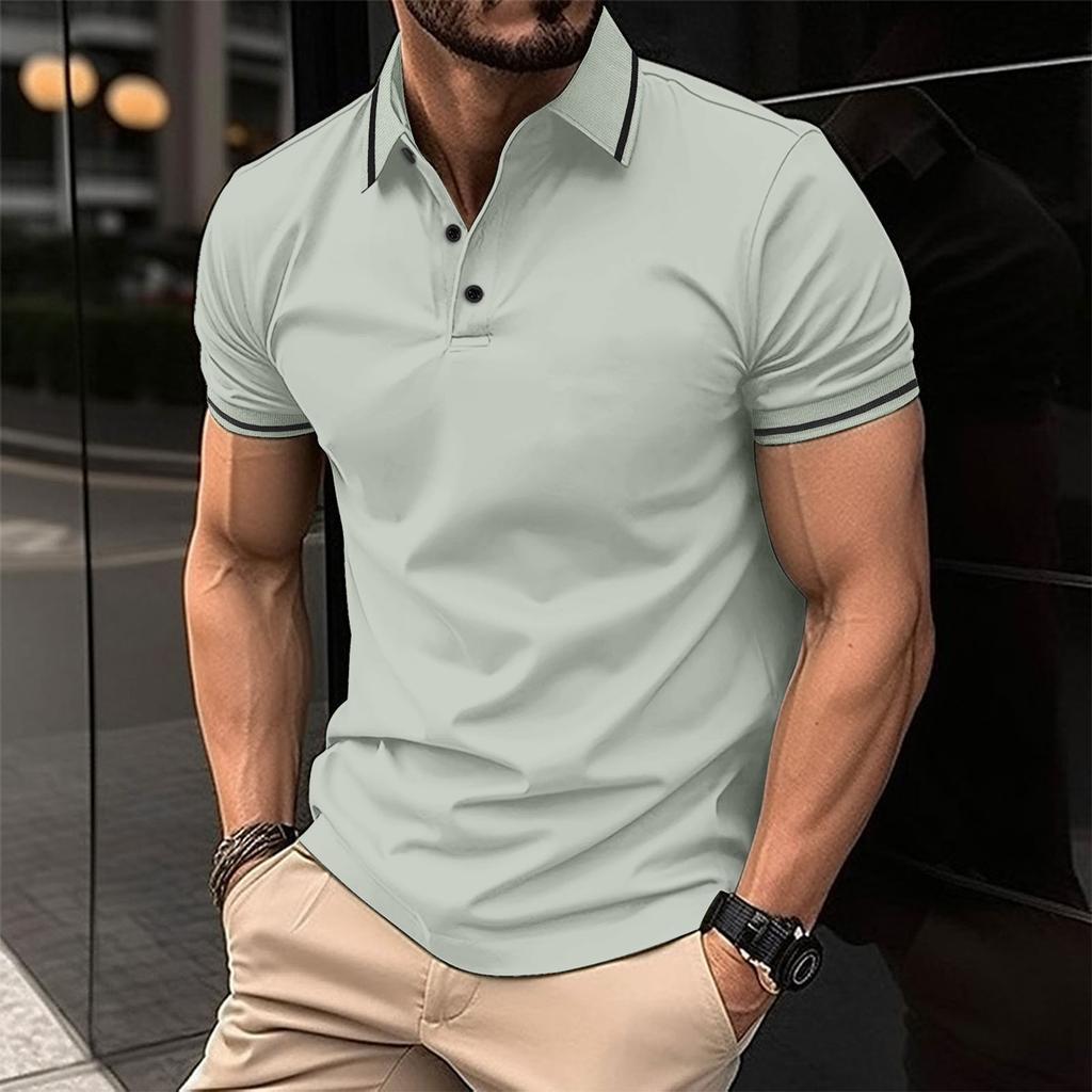 Summer Men Clothes Short Sleeve Stripe Collar Polo Shirt Muscle Men Fitness Sport Tops Elasticity Comfortable Tops Polo Shirt