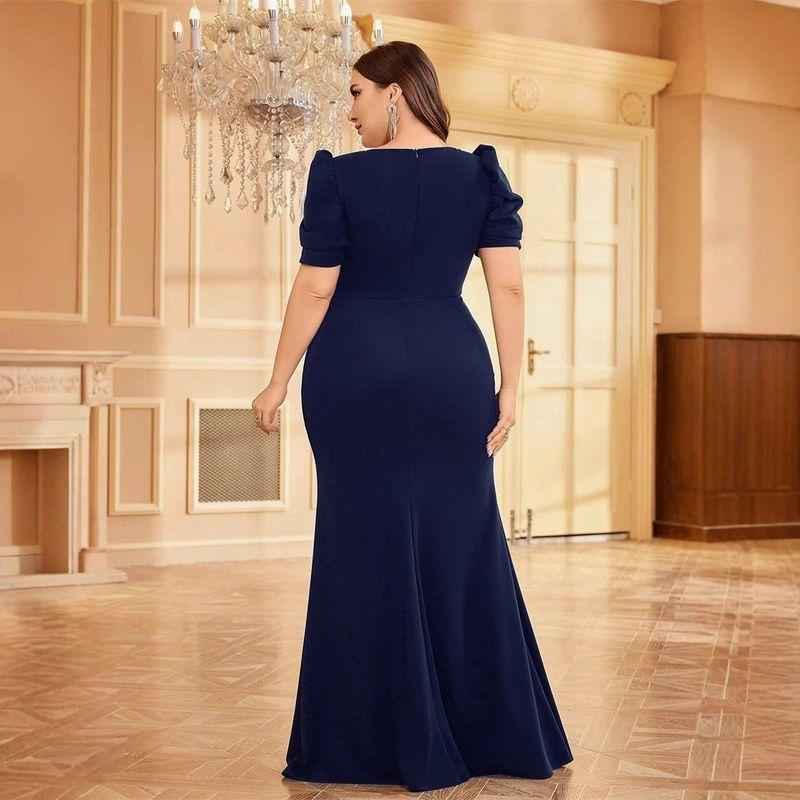High-End Plus-Size Long Dress, New European and American Style Short-Sleeve Dress, Slim-Fit Mermaid Bridesmaid Evening Gown