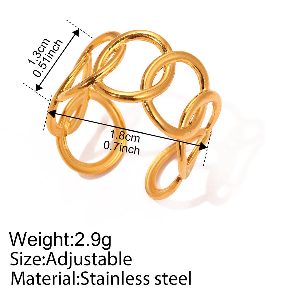 Stainless Steel Rings Minimalism Oval Exaggerated Hollowing Out Adjustable Open Ring For Women Daily Accessories Party Jewelry