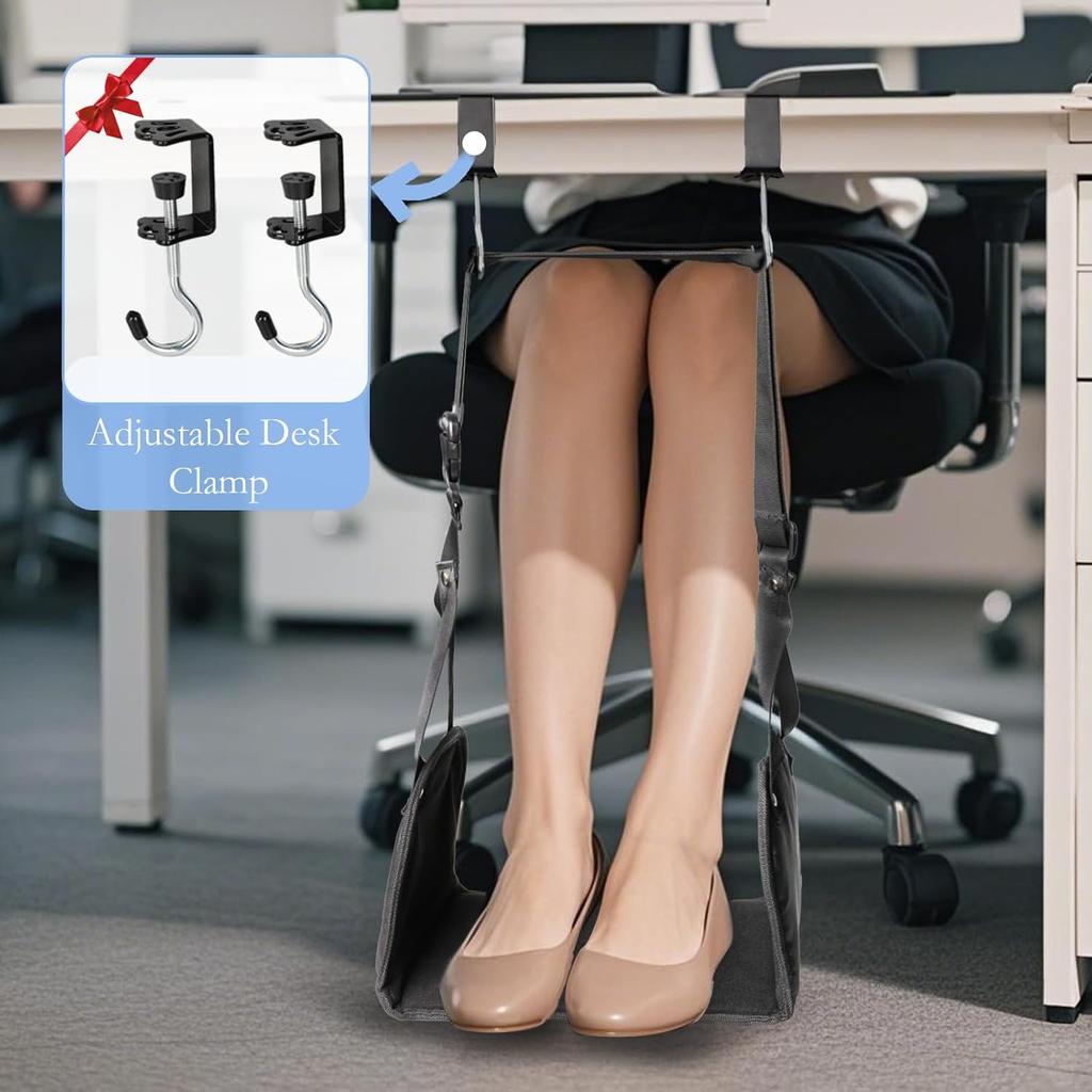 Foot Hammock for Plane Travel, Airplane Foot Rest, Flight Foot Sling with Extended Adjustment Strap, Portable Desk Foot Hammock, Wider Leg Hammock