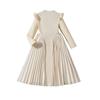 Girls' 8-12 Years Dress – Autumn New Arrival: Stand Collar Elegant Pleated Long-Sleeved Formal Gown