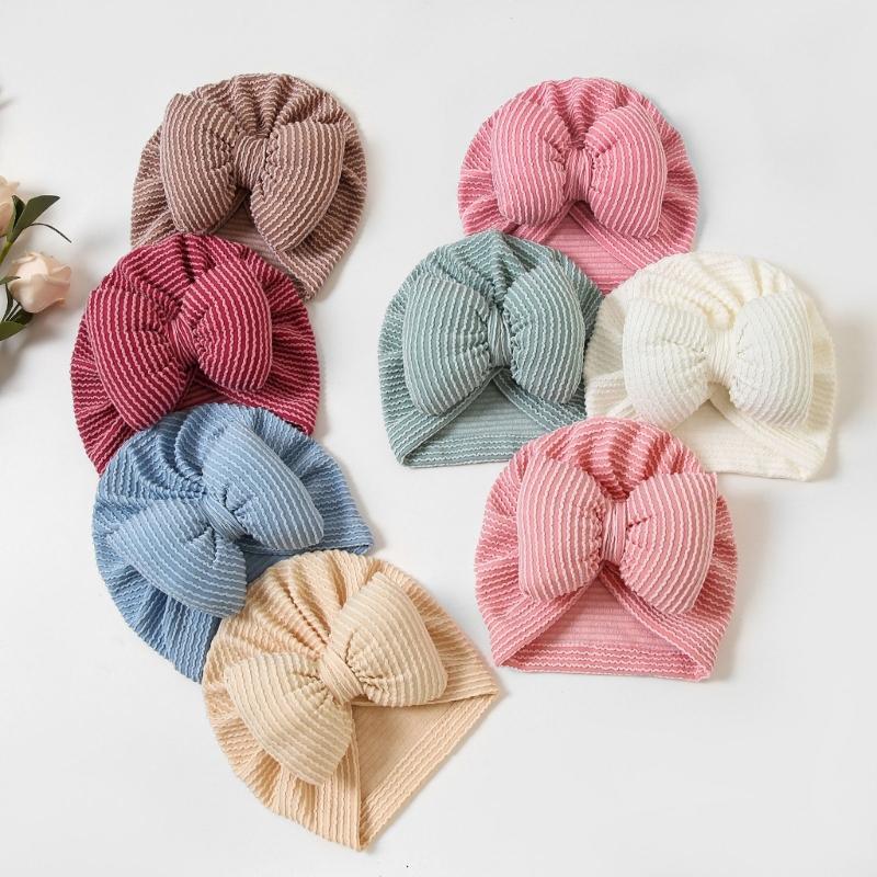 Infant Striped Hat with Bowknot Comfortable Cotton Blend Headwear Unisex Baby Striped Hat Comfortable for Boy & Girls