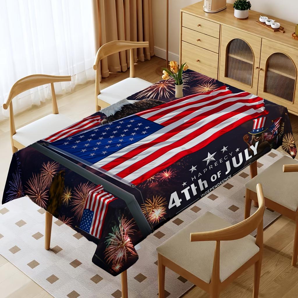 1pc Patriotic Tablecloth | American Flag & Stars Design, Washable Rectangular Table Cover for Home Parties, Memorial Day, Independence Day, Memorial D