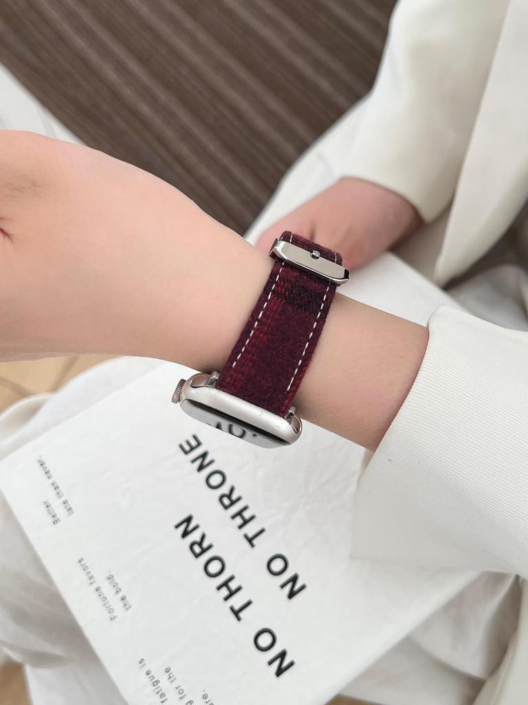 Colorful Woolen Plaid Leather Strap for Apple Watch Series 10/9/8/7/SE