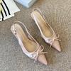 Bow pointed head empty word bag head sandals 2025 women's fashion new summer temperament versatile high heels