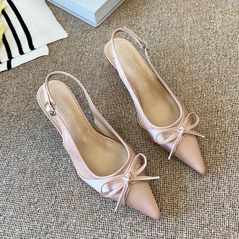 Bow pointed head empty word bag head sandals 2025 women's fashion new summer temperament versatile high heels
