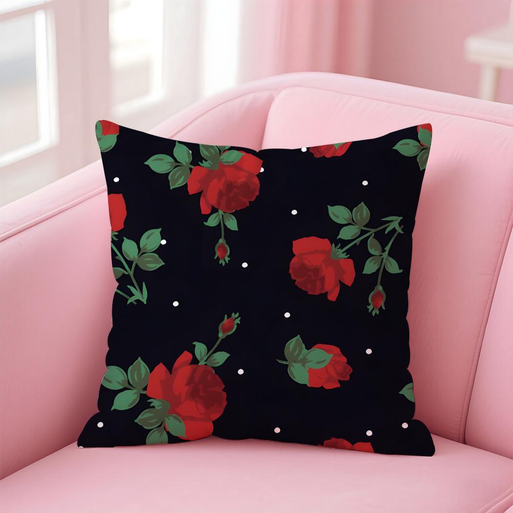 Beautiful and elegant art Red Rose Cushion Cover Pillow Case Soft Friendly Fabric  Concealed Zipper