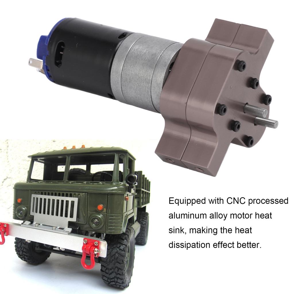 RC Gearbox Metal Speed Change Gear Box with 370 Motor for WPL C14 1/16 RC Military TruckTitanium Color