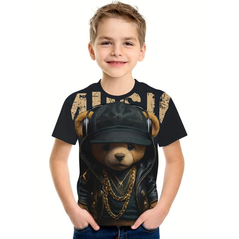 Kids Boys Clothes Short Sleeve Cool Bear Print Children Summer Clothes Boys Tshirt Casual Stylish Girl Clothes O-Neck Child Tops