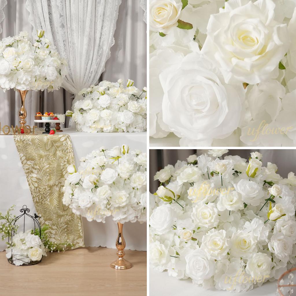 Uflower Rose Green Leaves Flower Ball Centerpieces - Wedding Table Decor Luxurious Floral Arrangements for Stage Road Lead