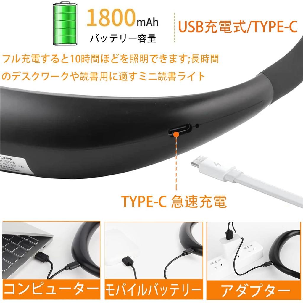 GOOMAND LED Neck Light, Rechargeable Hands-Free Reading Lamp for Fishing, Running and Emergency Use, 1800mAh Large Capacity, USB Type-C Charging