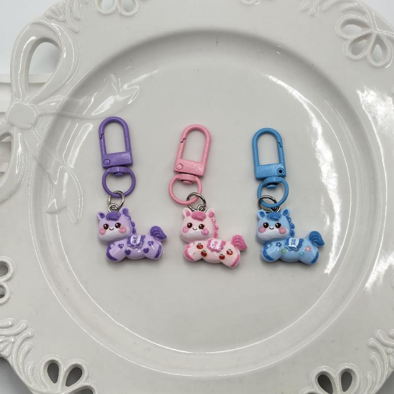 1/6Pcs Cute Pony Keychain Cartoon Resin Year Of The Horse Keyring Car Key Holder Bag Pendant Decor Accessories New Year Gifts