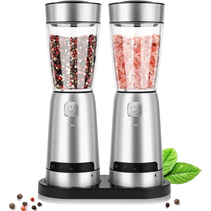 

A78E-Electric Salt And Pepper Grinder Set,With LED Lights,Stainless Steel Automatic Pepper&Salt Mill Adjustable Coarseness серебряный