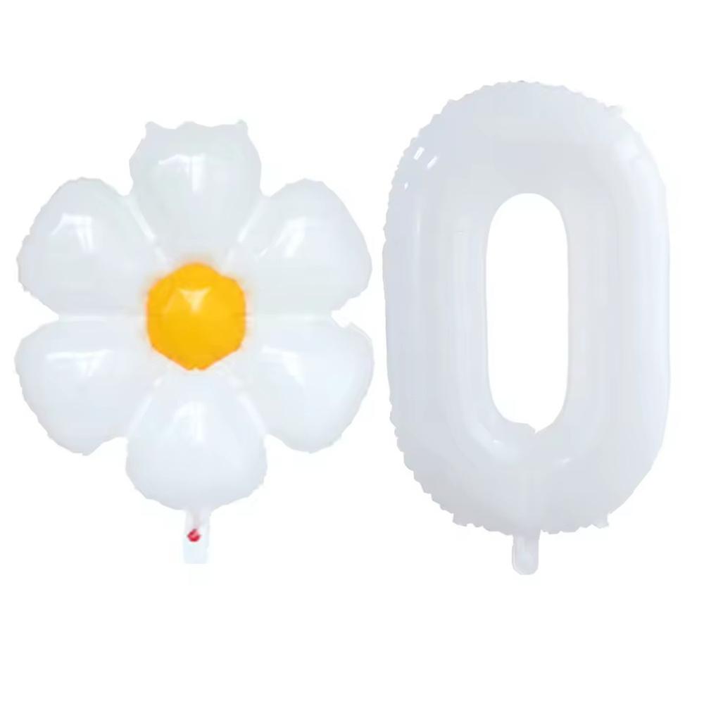 2Pcs White Daisy Flower Foil Balloons 32inch 0-9 Number Balloon Kids Birthday Party Decorations Baby Shower Wedding Decorations