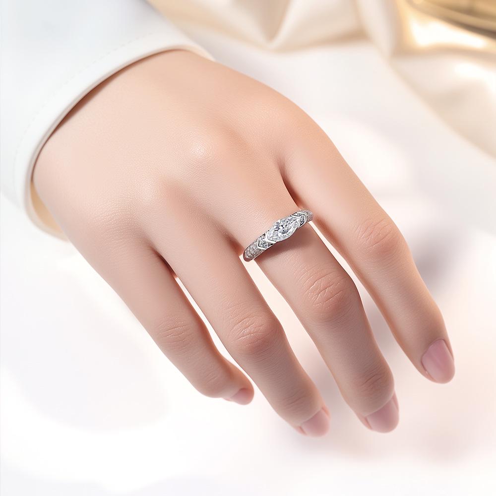 S925 Sterling Silver Marquise Cut Moissanite Ring for Women - Non-fading, Simple, and Personal.