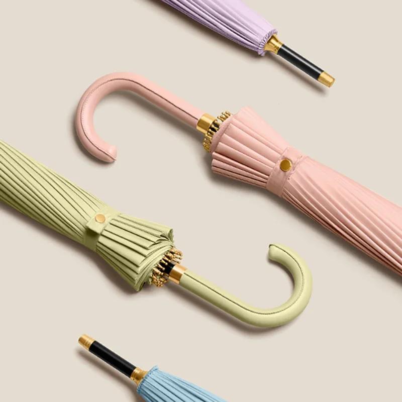 Luxury Umbrella Windproof Strong 24 Ribs, Long Handle Rain Umbrella Woman, Semi-Automatic Golf Large Umbrellas Waterproof