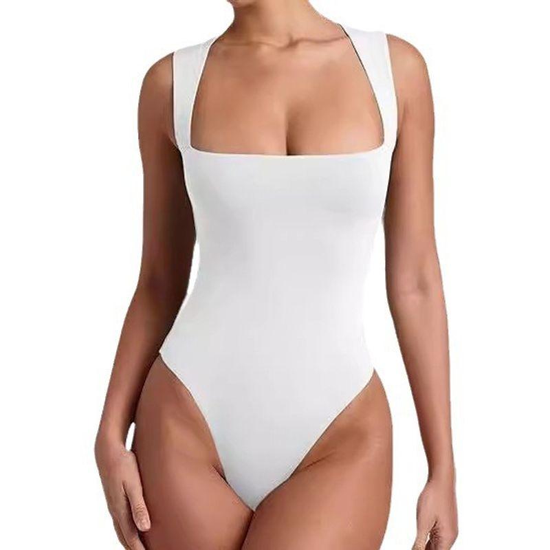 

Solid Color Square Neck Sleeveless Jumpsuit Solid Square Collar Jumpsuit for Women White XS