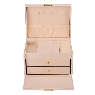 Jewelry Box PU Leather 3 Layer Jewelry Storage Box with Lock for Earrings Bracelets Rings Necklace