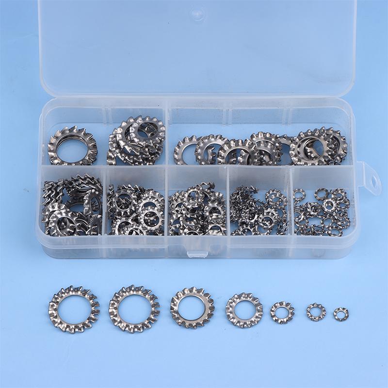 

160Pcs/Box Stainless Steel External Multi Tooth Star Lock Washers Assortment Set 7 Size M3 M4 M5 M6 M8 M10 M12