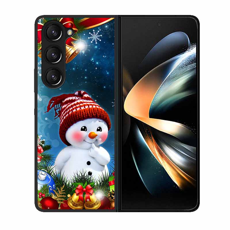 Christmas Case For Samsung Galaxy Z Fold 6 5 4 3 Cover Fold5 Fold4 Lovely Black Hard Plastic PC Cover For Galaxy Z Fold5 5G Case