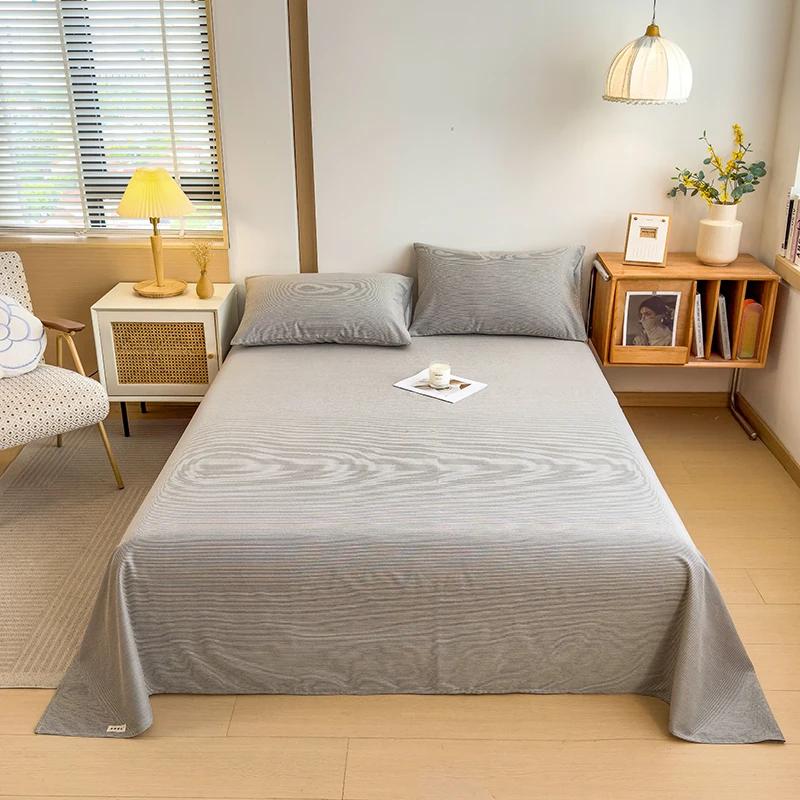 Geometric Plaid Pattern Bed Sheet Set Simple Grid Flat Sheet 100% Cotton Bedding Breathable Durable Sheets with 2 Pillowcases