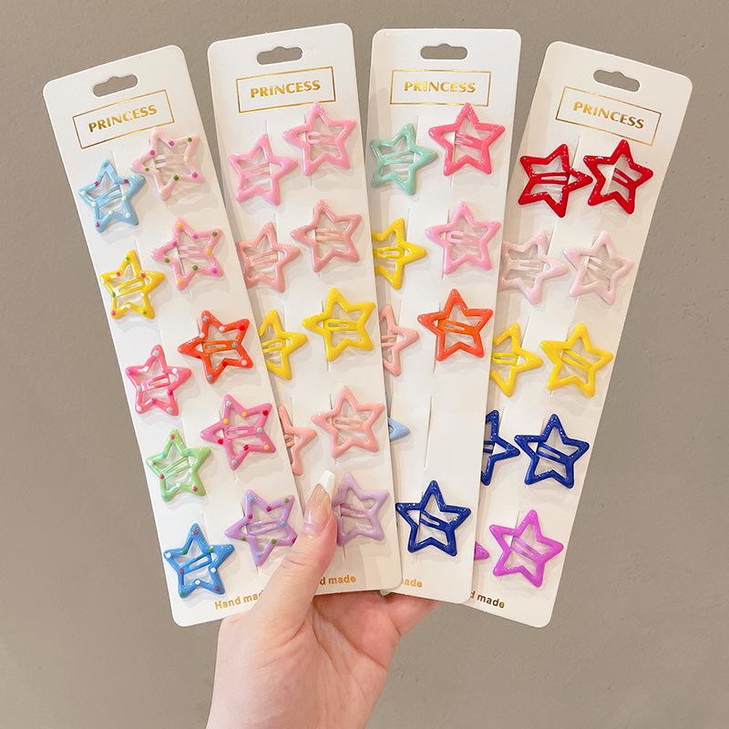 10Pcs Colorful Hollow Star Alloy Pet Dog Hairpin Kawaii Poodle Teddy Papillon Girl Puppy Hair Decor Clip Grooming Accessories