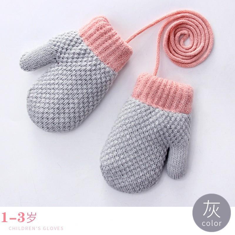 Autumn and winter baby cute bag finger velvet warm outdoor cold-proof toddler neck knitting children's gloves