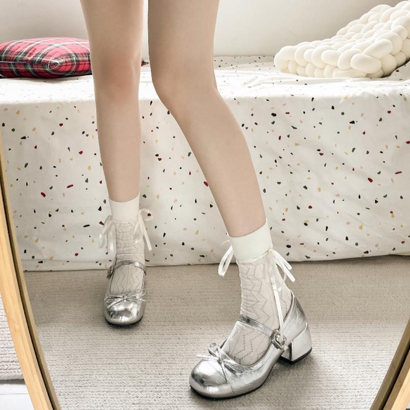 Ballet Style Butterfly-knot Mary Jane Shoes for Women Concise Dress Thick Heel Ladies Footwear