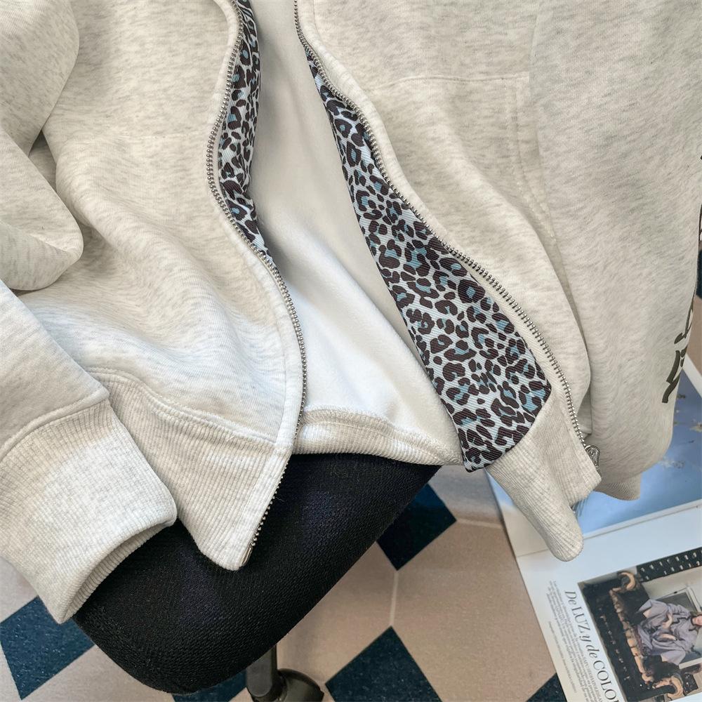 Unisex Retro Gothic Leopard Print Hoodie Jacket for Fall/Winter