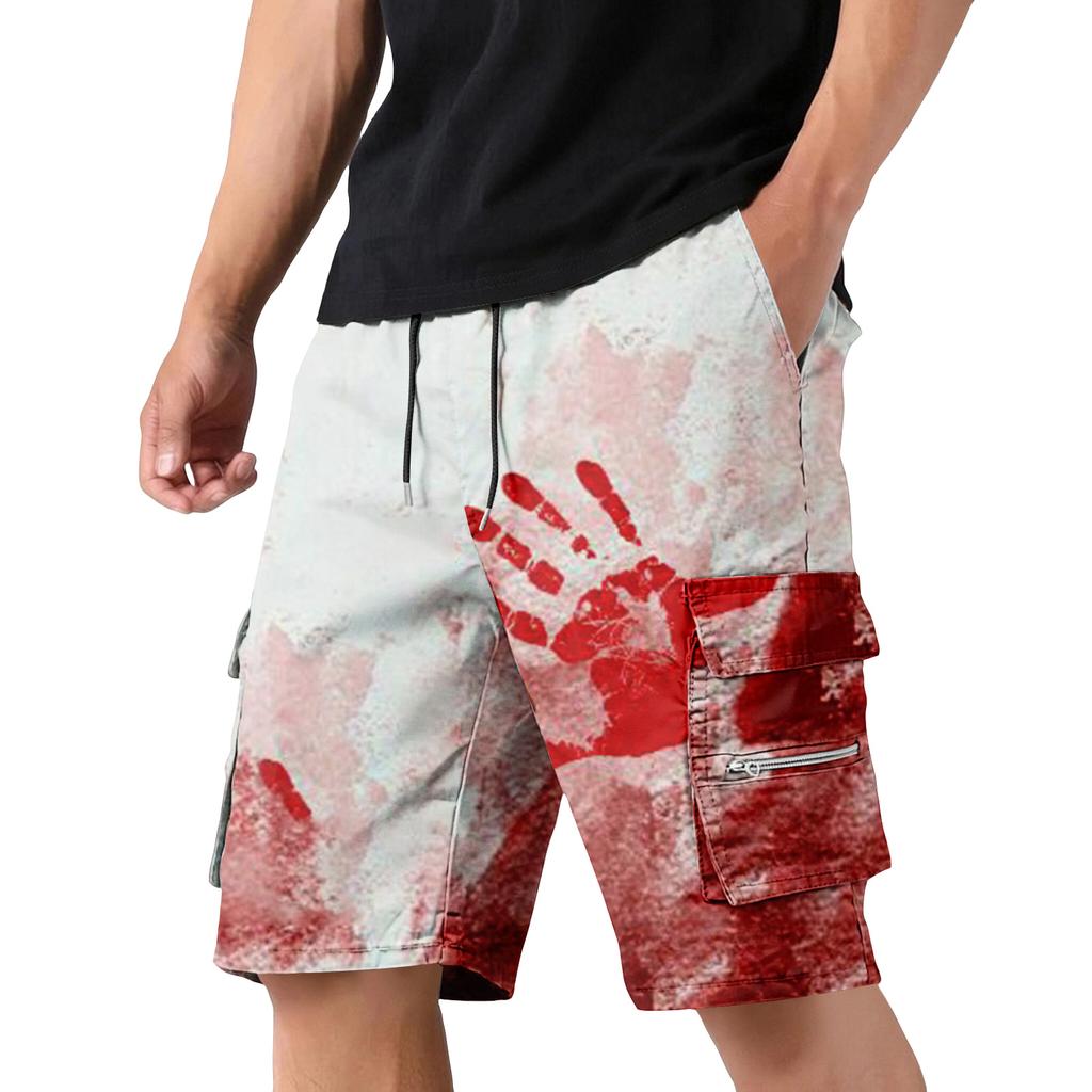 Men's Halloween Pocket Drawstring Cargo Shorts Casual Outdoor Lightweight Durable Multi-Pocket Utility Shorts for Everyday Use