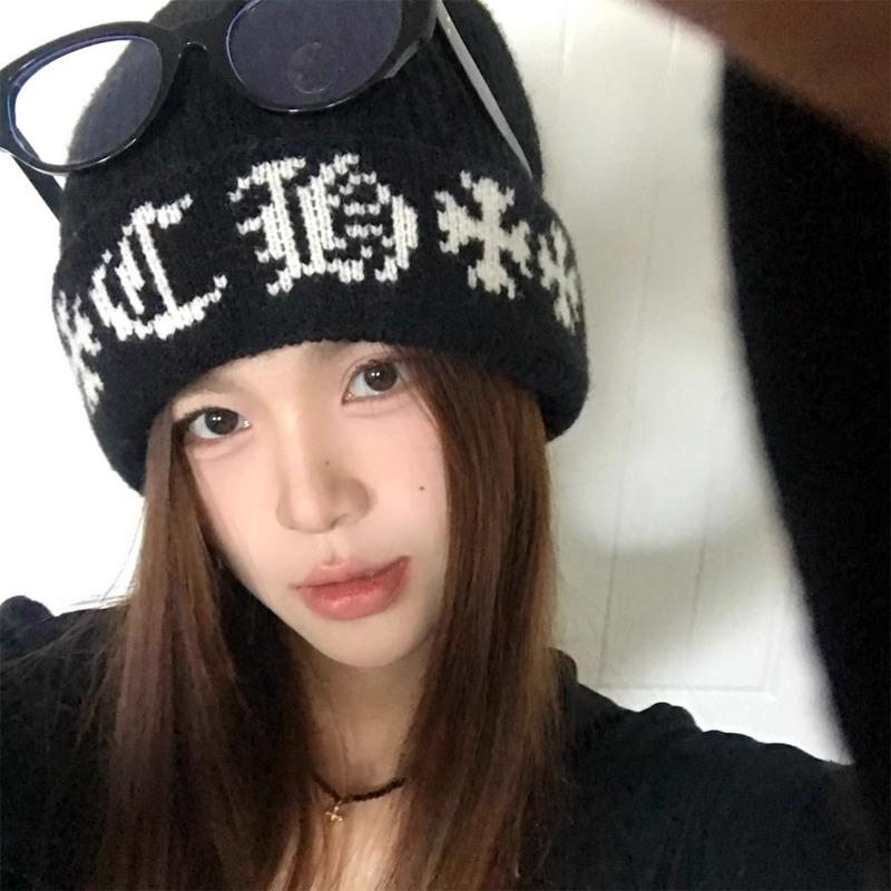 Niche personalized knitted hat for women, small face in autumn and winter, warm wool hat, big head circumference, bag head hat, versatile tide