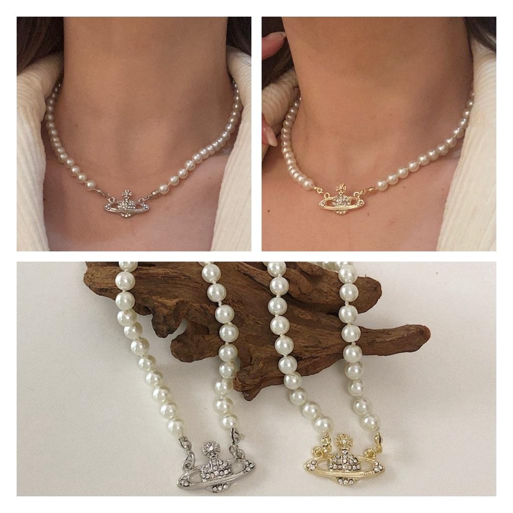 Pearl Saturn Vintage Clavicle Chain Necklace Pendant Jewelry Accessory Girl Gift