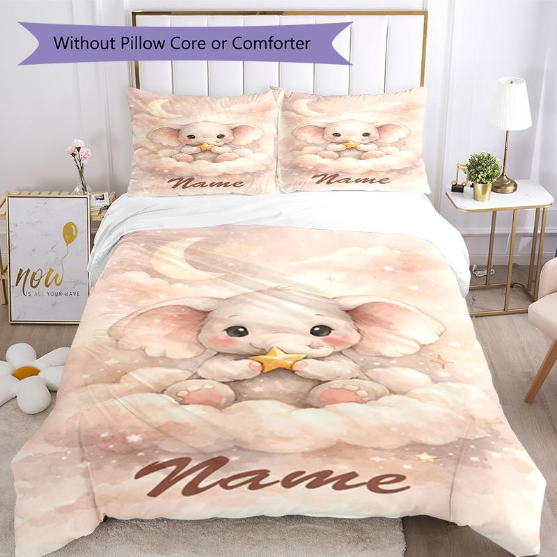 3pcs Custom Name A Elephant Bedding Set Duvet Cover Closure Includes 1 Duvet Cover & 2 Pillowcases, Soft and Comfortable for All Seasons.