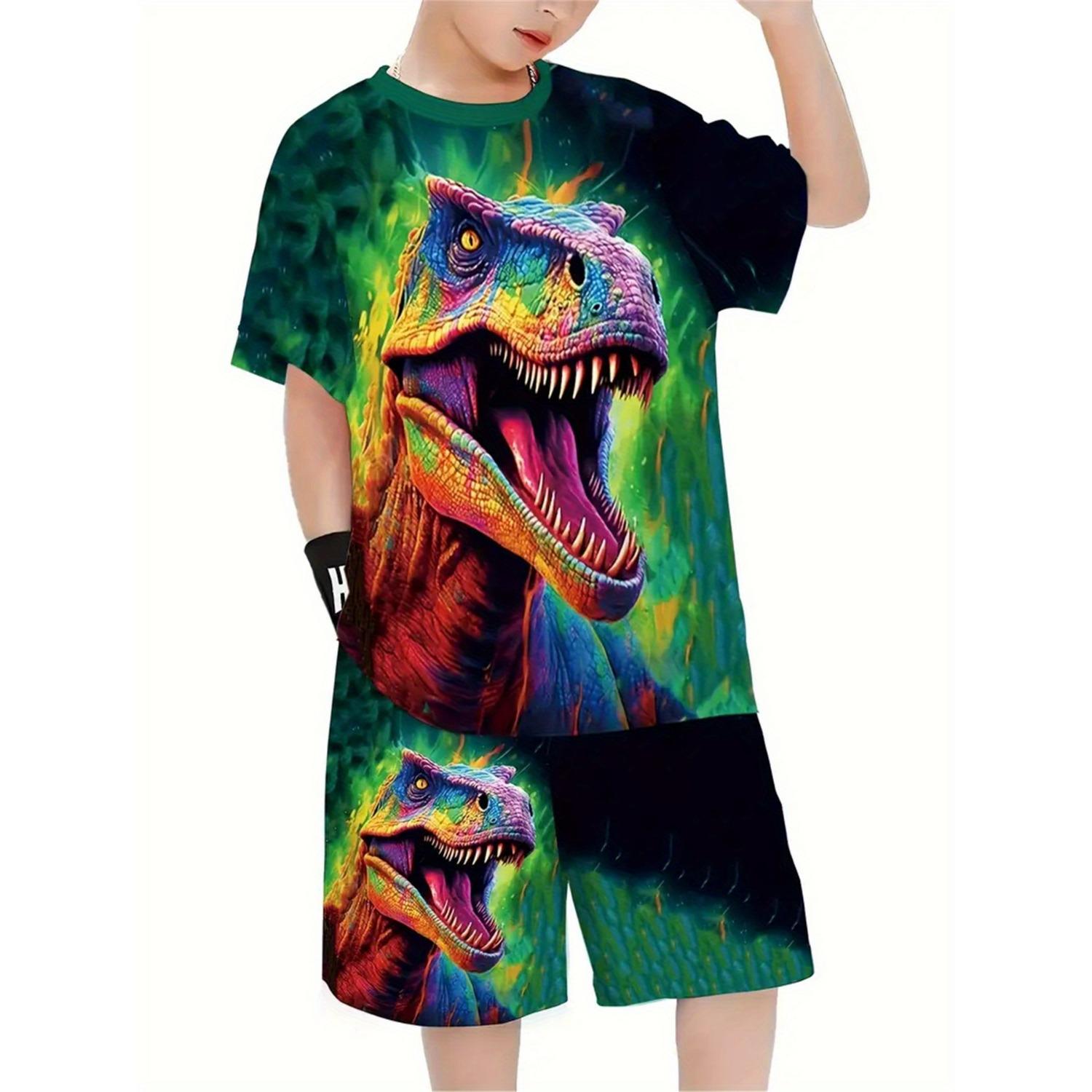 

Summer New Fashionable Children s 3D Dinosaur T-shirt Shorts Boys Set 5-6 Years