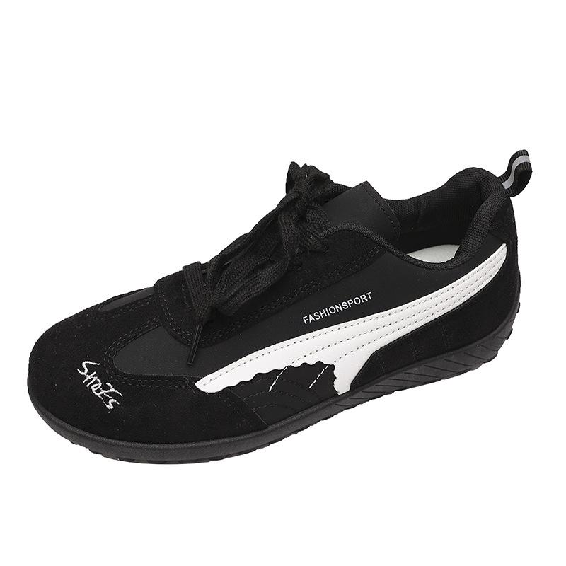 2025 Summer Thick-soled Inner Height-increasing Moral Training Shoes Women's White Splicing Retro Racing Shoes Breathable Casual Sports Board Shoes