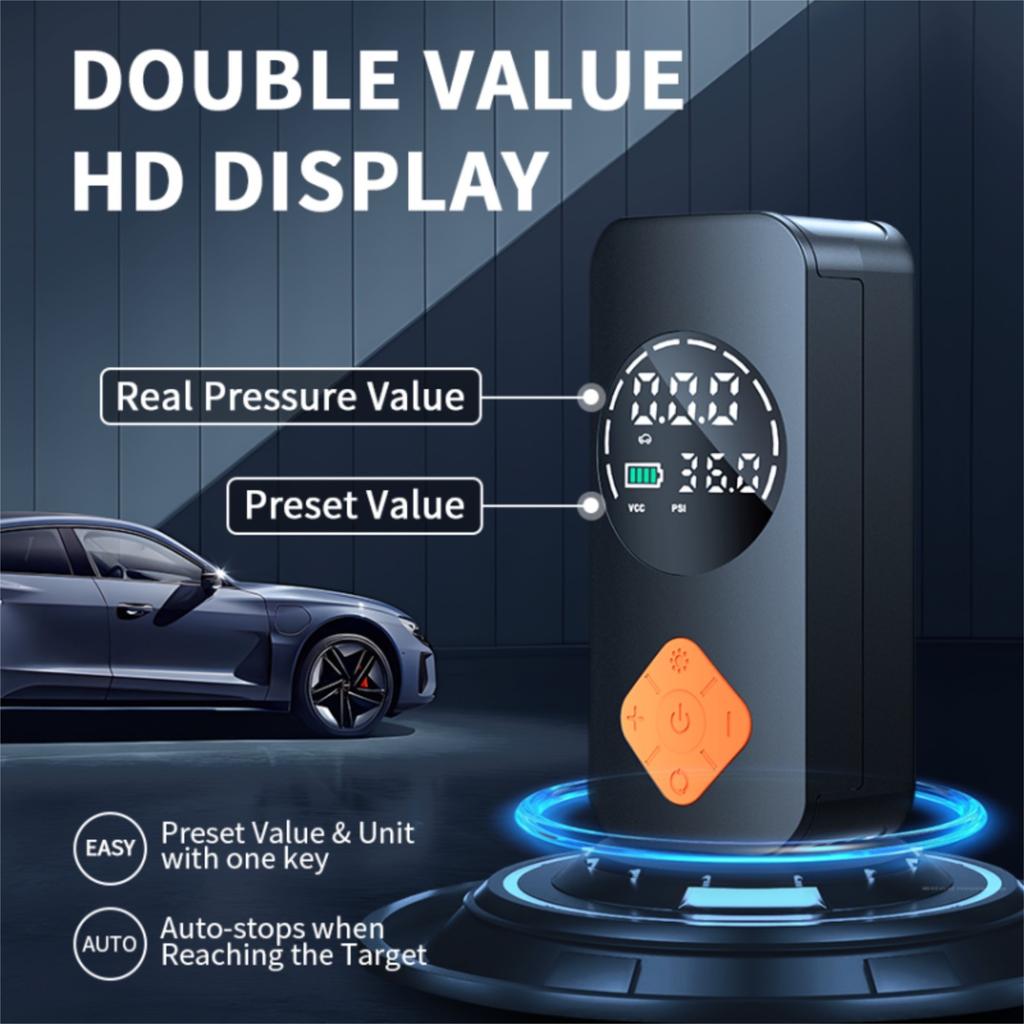 Reifenfüller Tragbarer Kompressor Akku Fahrrad Mit Digitalanzeige, 150 PSI Autoreifen Mit LED-Leuchten Für Autos, Motorräder