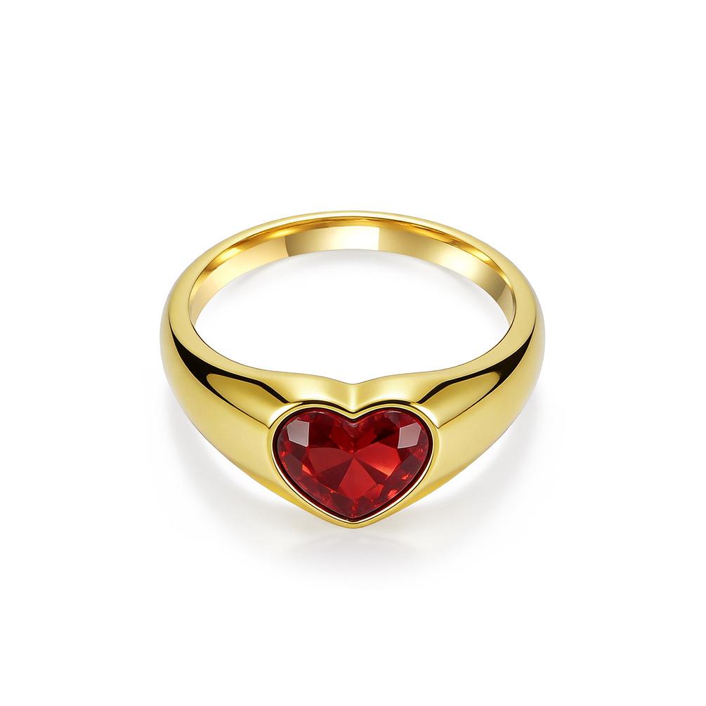 European and American French Light Luxury Heart-shaped Titanium Steel Gemstone Ring Women's Niche High-end Gold-plated Love Ring Does Not Fade