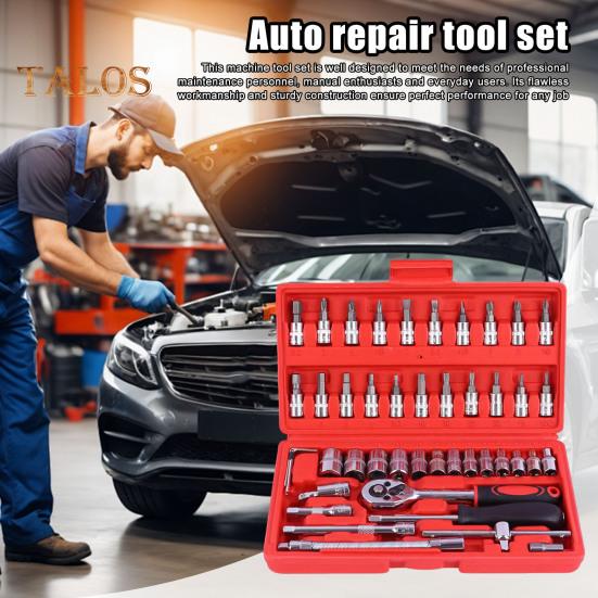46-teiliges Auto-Schraubenschlüssel-Set, starke Drehmomentschlüssel, Auto-Reparaturwerkzeuge für Autos, Fahrräder, Motorräder, Antriebsnüsse, Sechskant-Sets für PH, SL, PZ, HEX, T-Bohrer