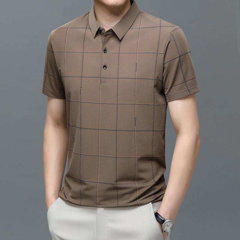 Printed Breathable Short-Sleeved T-Shirt Medium Blue Lapel Men'S Polo Shirt