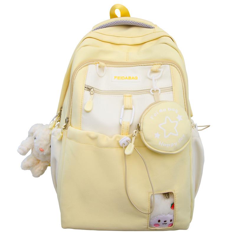 

Женский школьный рюкзак Color Block для учеников средней школы, большой емкости, с кошельком для монет жёлтый